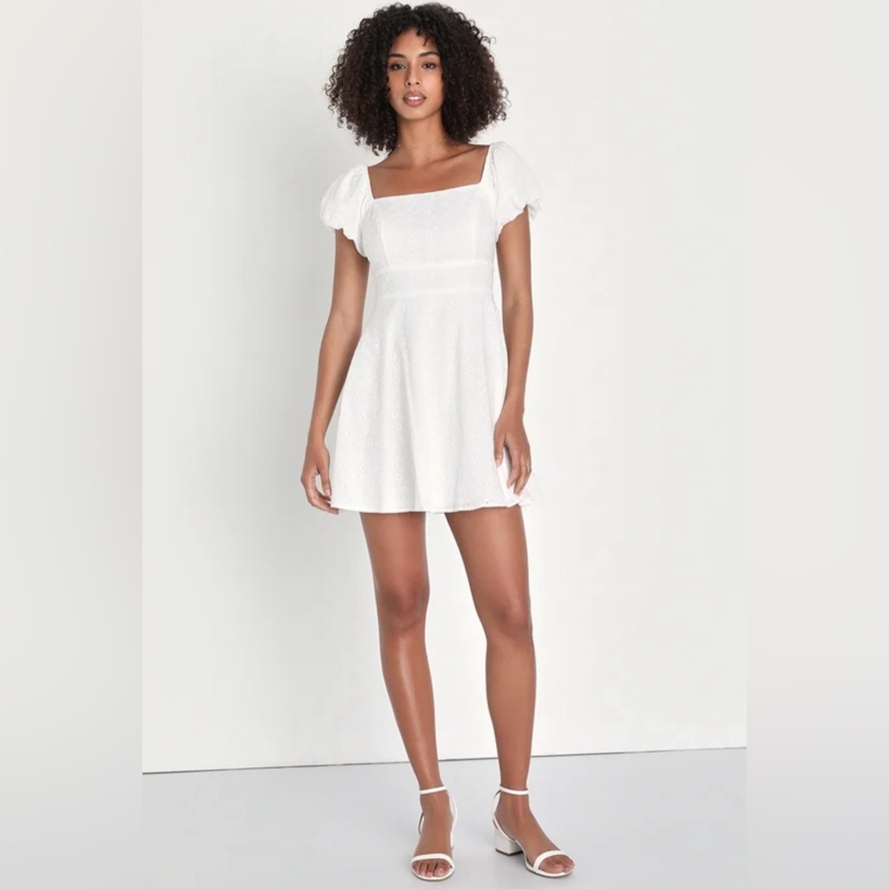 Lulu’s White Eyelet Embroidered Mini Dress